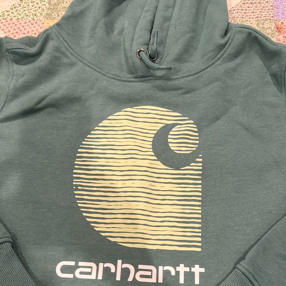 Carhartt Teal Hoodie with Cream Logo - Picture 2 of 7
